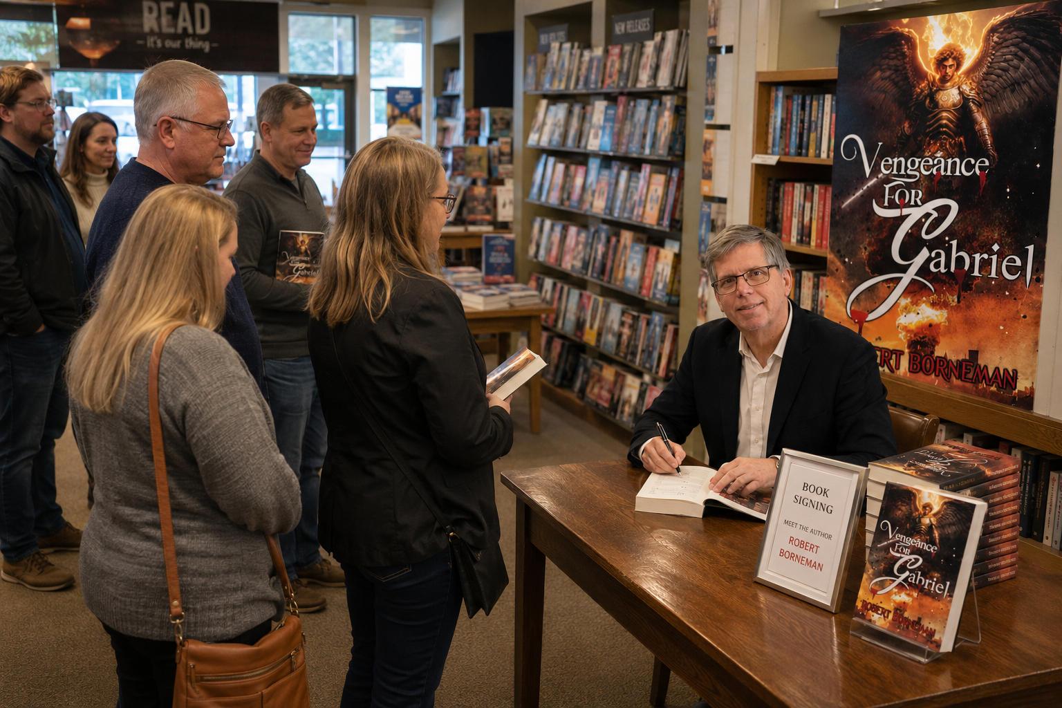 Robert Borneman signing books for fans in line